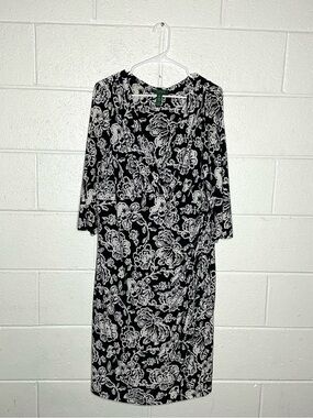 < Lauren Ralph Lauren Black/White Floral Pattern Plus Size Dress >